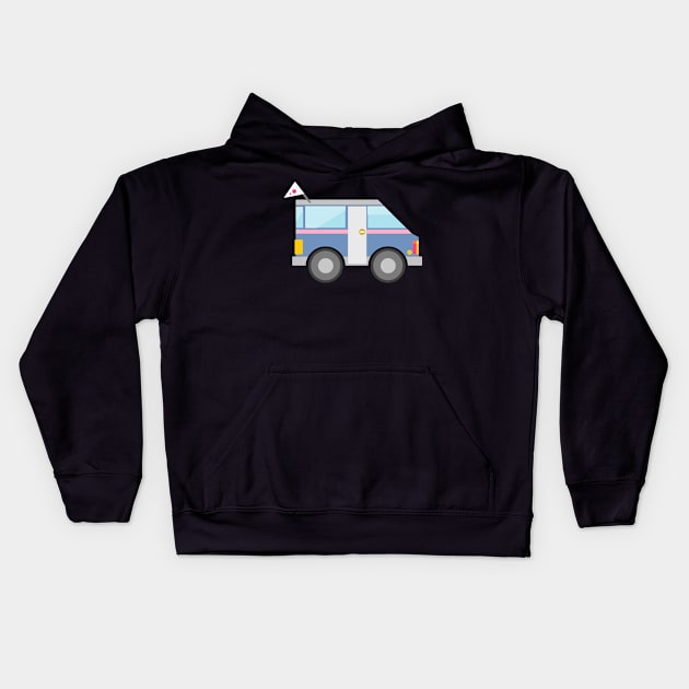 blue van road trip Kids Hoodie by prettyguardianstudio